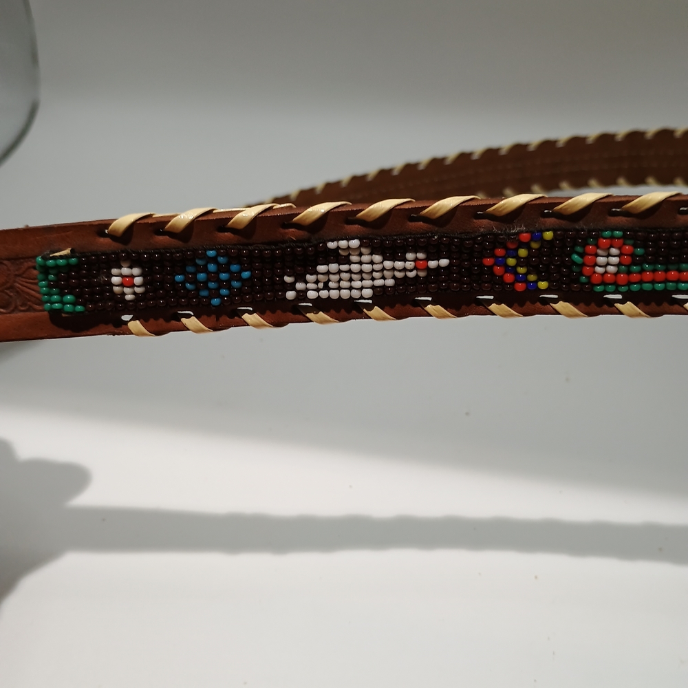 Southwest Style Embroidered Brown Leather Belt - Picture 2 of 7